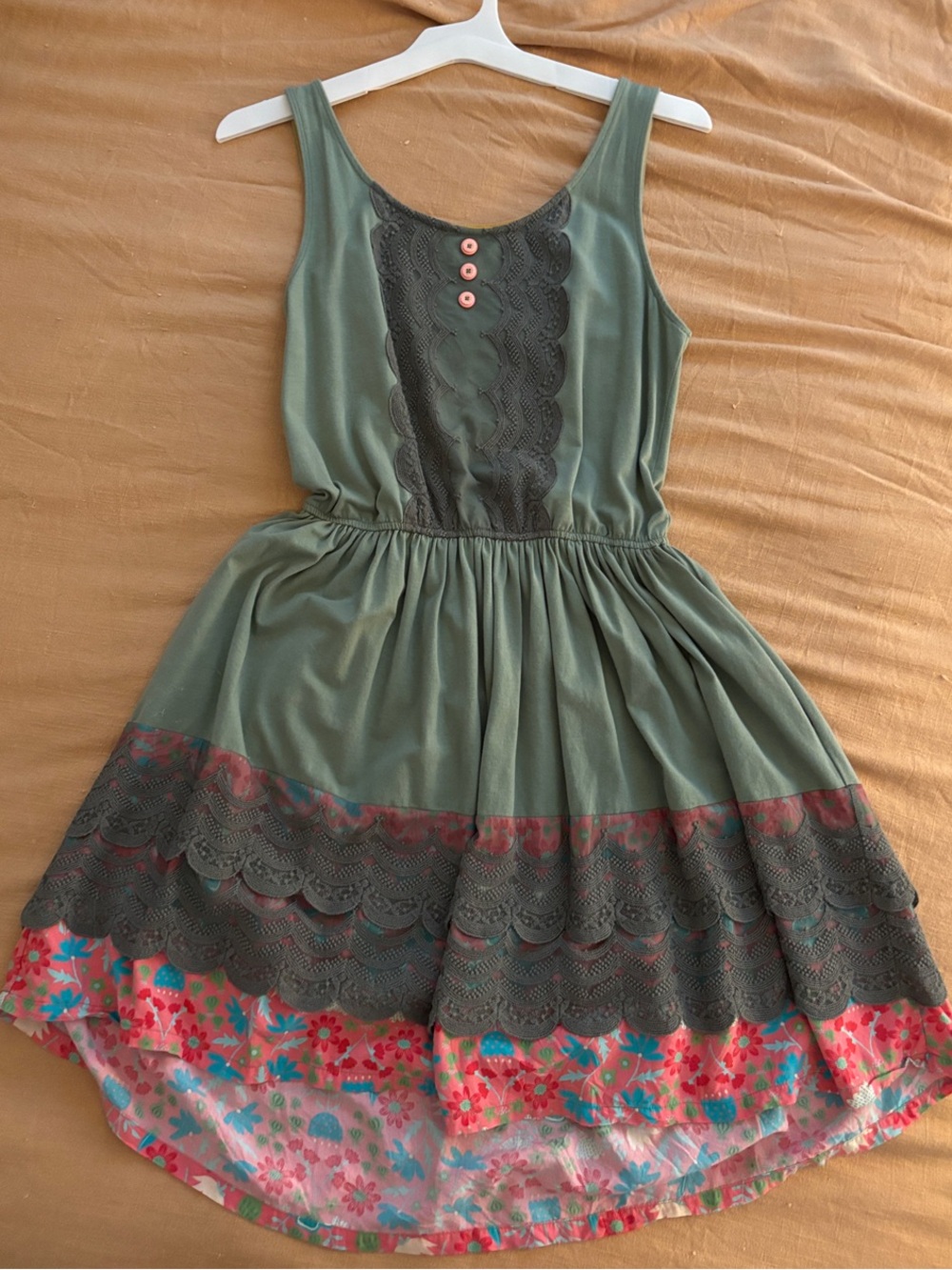 Matilda Jane Olive Green Dress with Pink Floral Hem